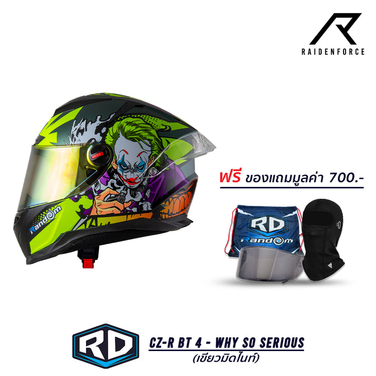 หมวกกันน็อค Random CZ-R BT 4 Why so Serious เขียวมิดไนท์