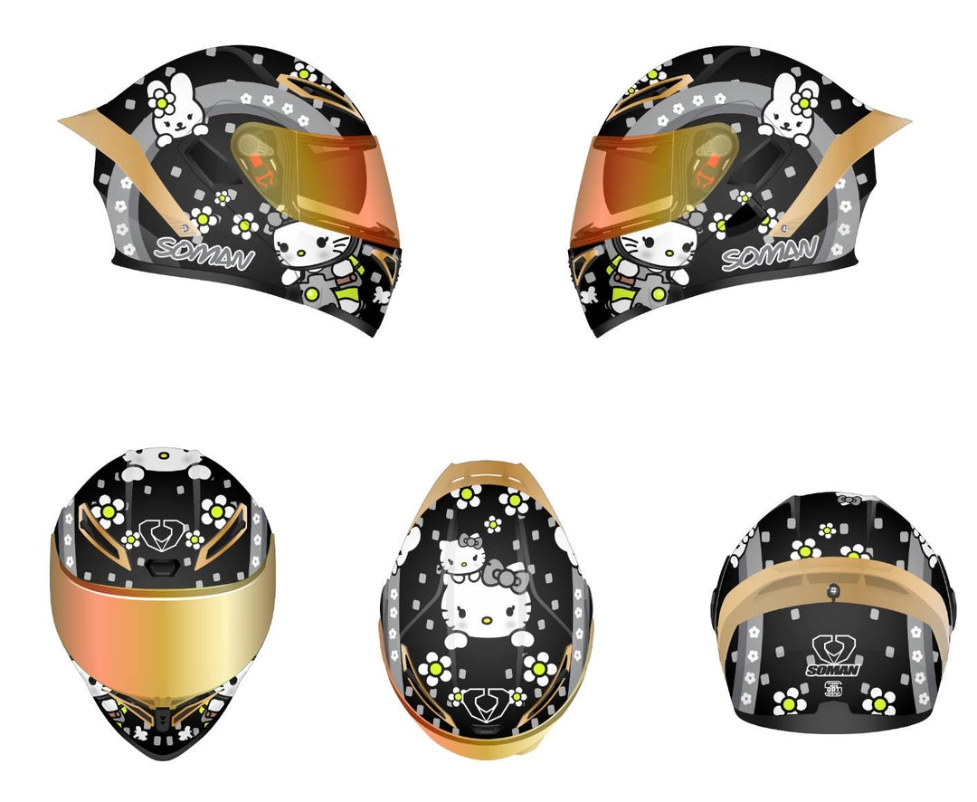 หมวกกันน็อค SOMAN - SM955  Cute Cat Pro  ดำ/ทอง
