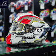 หมวกกันน็อค SOMAN - SM961-s Shinning white red grey