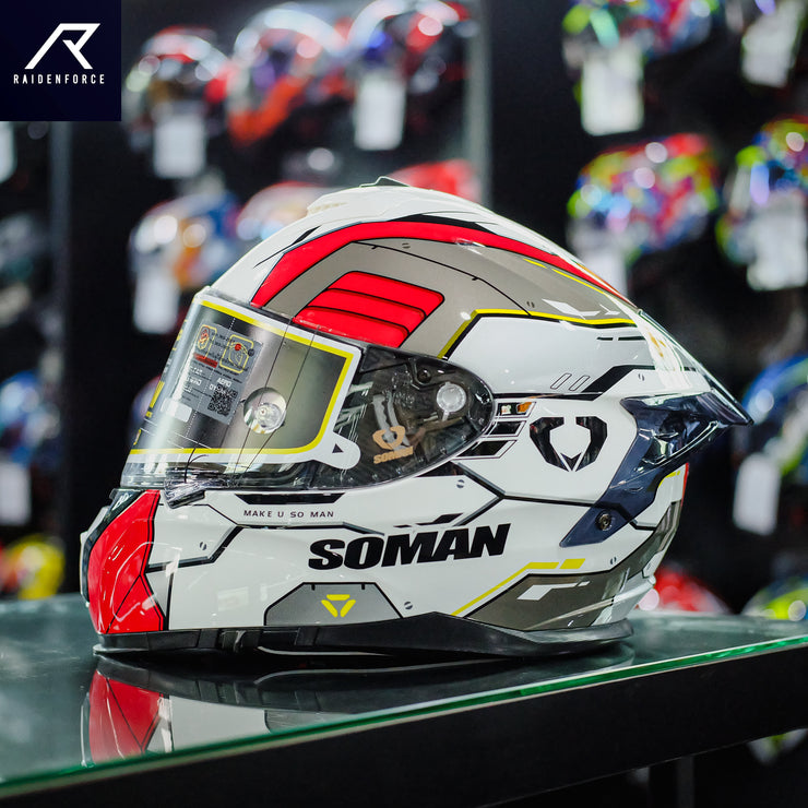 หมวกกันน็อค SOMAN - SM961-s Shinning white red grey