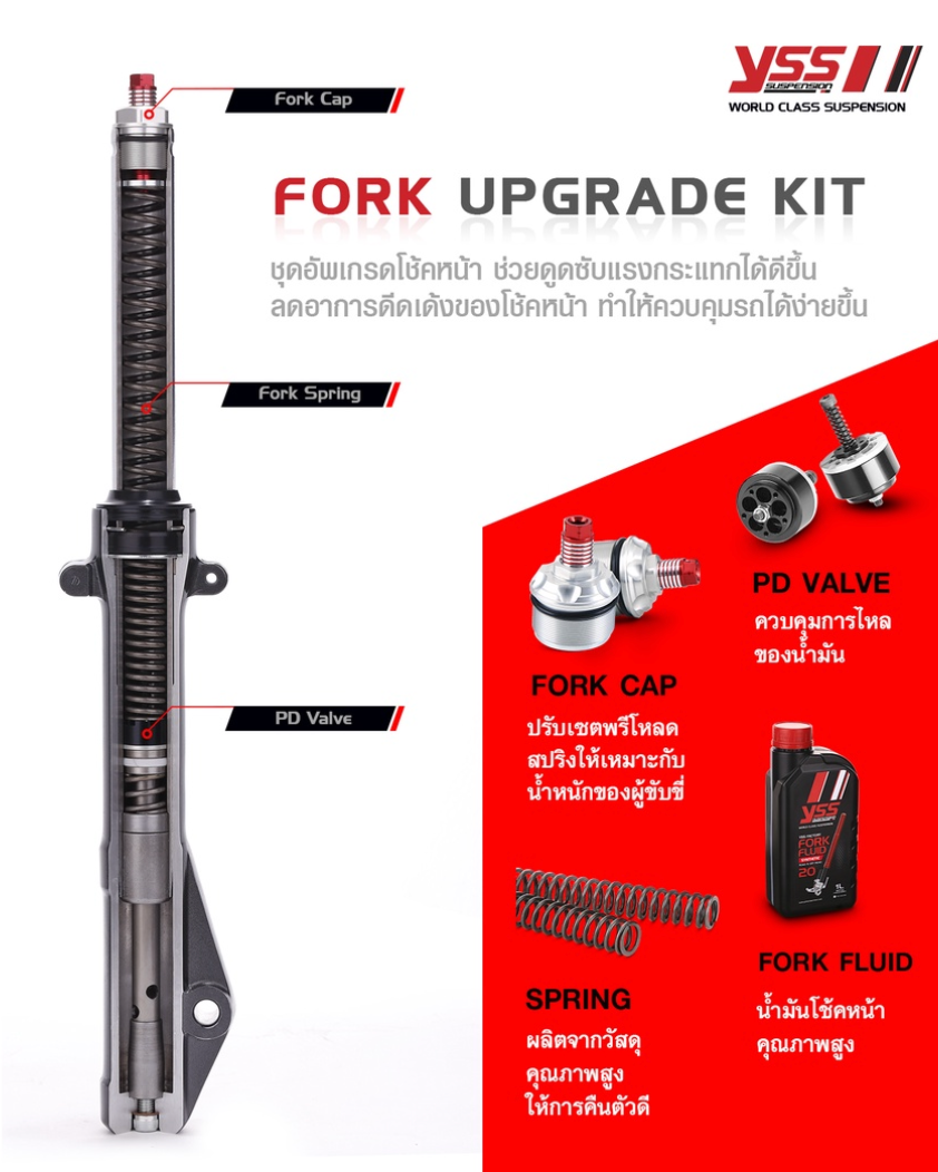 ชุดอัพเกรดโช้คหน้า YSS Fork Upgrade Kit Yamaha Aerox155'17 2017-2020