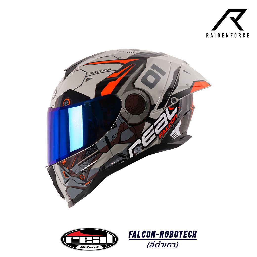 หมวกกันน็อค Real Helmet Falcon-Robotech ดำ/เทา