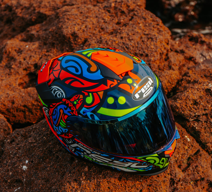 หมวกกันน็อค Real Helmets Hurricane-Maori น้ำเงิน/แดง