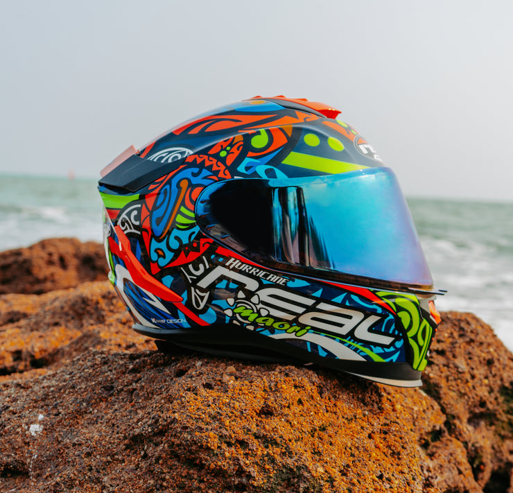 หมวกกันน็อค Real Helmets Hurricane-Maori น้ำเงิน/แดง
