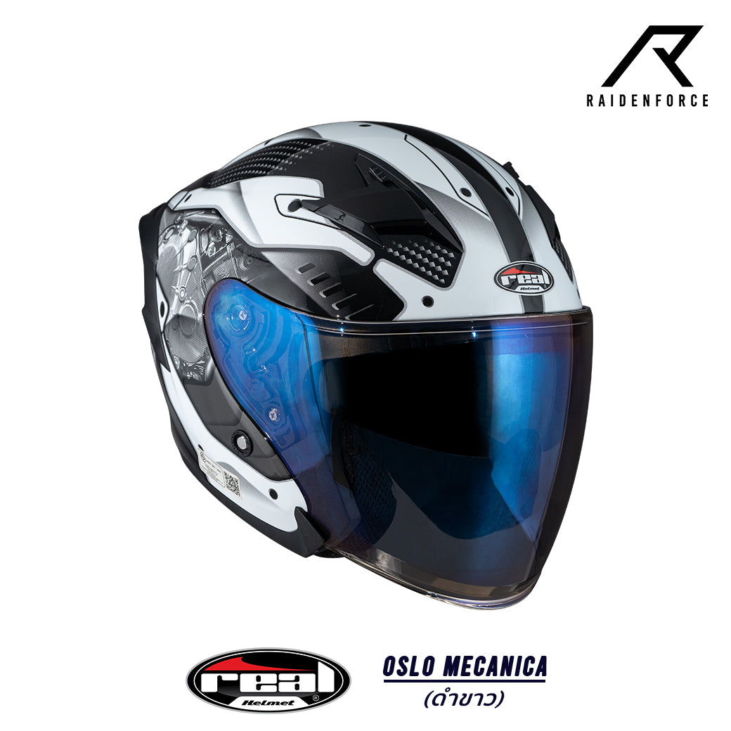 หมวกกันน็อค Real Helmet Oslo Mecanica สีดำขาว