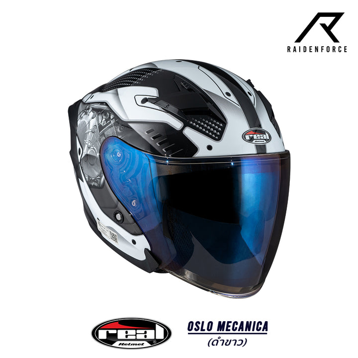 หมวกกันน็อค Real Helmet Oslo Mecanica สีดำขาว