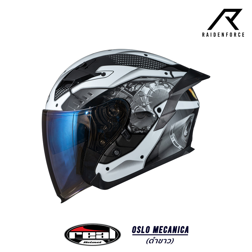 หมวกกันน็อค Real Helmet Oslo Mecanica สีดำขาว