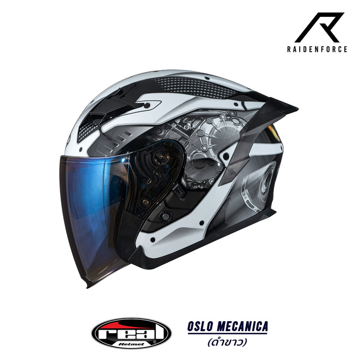หมวกกันน็อค Real Helmet Oslo Mecanica สีดำขาว