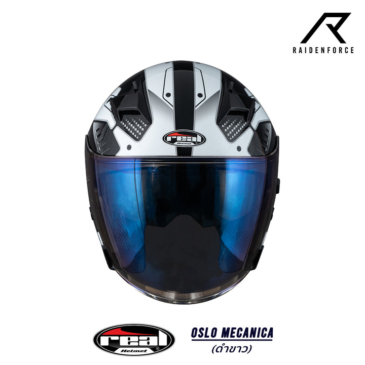 หมวกกันน็อค Real Helmet Oslo Mecanica สีดำขาว