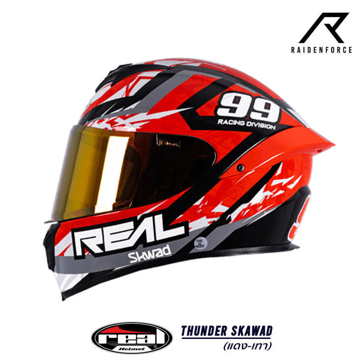 หมวกกันน็อค Real Helmets Thunder Skawad แดง-เทา